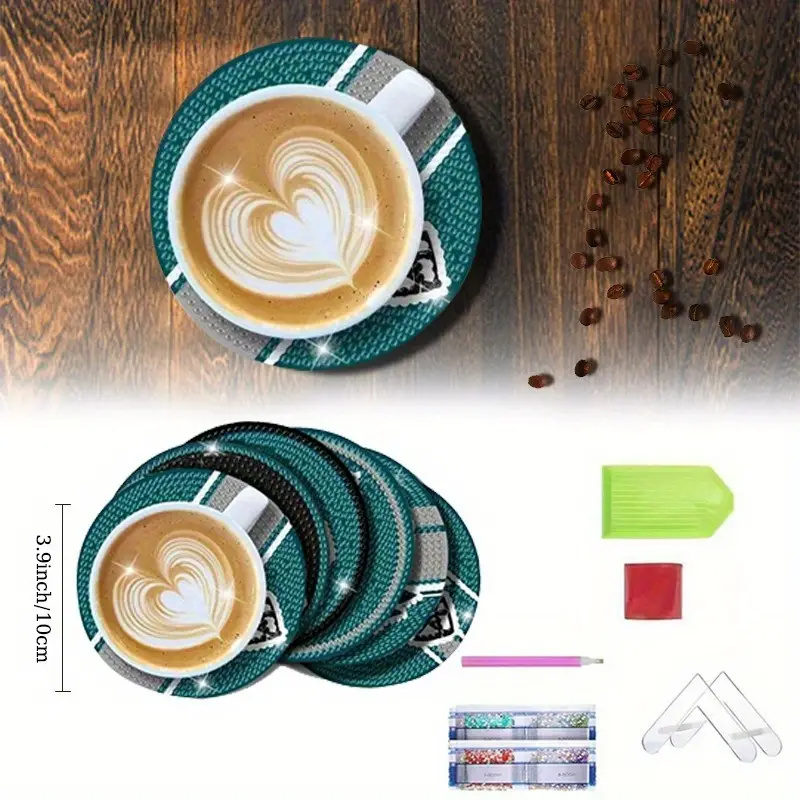 Photography Geometry - 6er-Set DIY Diamant-Malerei-Untersetzer, rutschfeste Holz-Abtropfmatten, Kristall-Strass-Diamant-Kunst-Untersetzer
